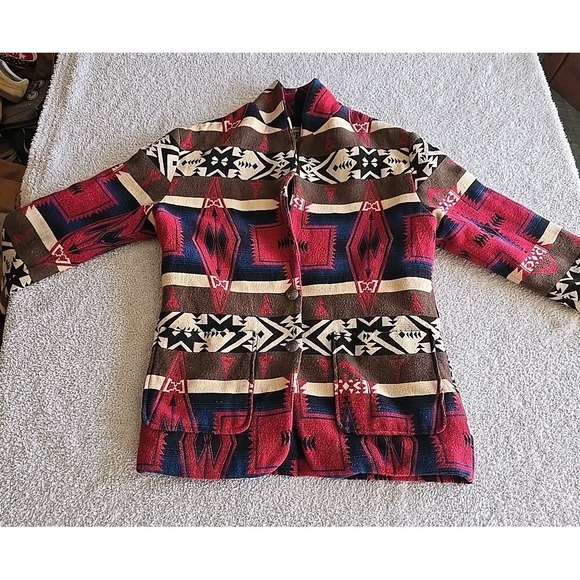 Vintage Seppe Southwestern Navajo Aztec Blanket Style Blazer Jacket Made USA M - Picture 10 of 16